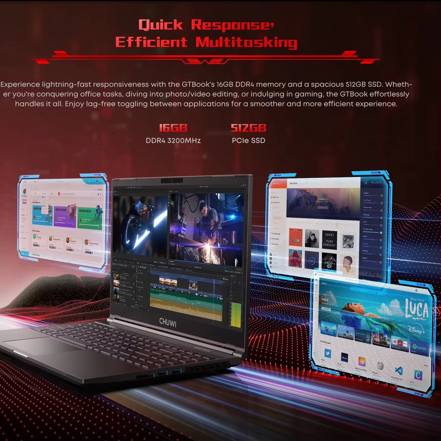 CHUWI GTBook Laptop Windows 11 Pro Intel i5-12450H RTX 3050 15.6 Inch
