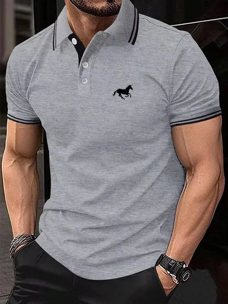 Polo Men's T-shirt Classic Short sleeved Casual Summer T-shirt  Button Lapel