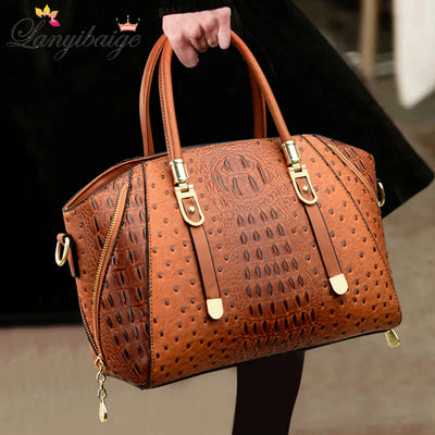 Luxury Leather Top Handle Women Alligator Casual Handbags