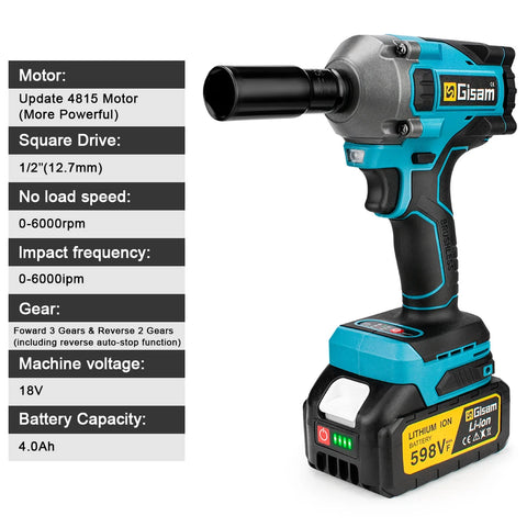 1000N.M 2 IN 1 Brush-less Electric Impact Wrench 1/2 inch Lithium-Ion