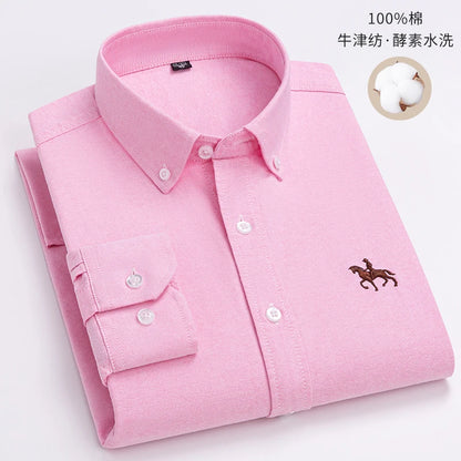 Cotton Oxford Long Sleeve Plaid Striped Casual Shirts For Men