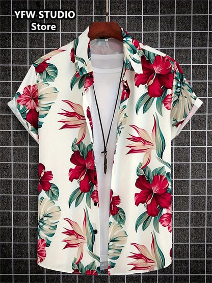 Camicia da spiaggia hawaiana estiva a maniche corte con stampa 3D alla moda