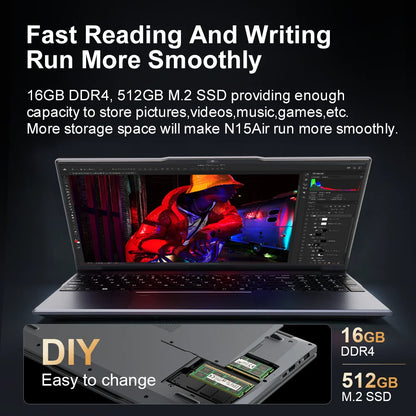 Ninkear N15 Air 15.6-Inch Laptop – Intel N95, 16GB RAM, 512GB SSD, Full HD IPS, Windows 11 Pro Computer