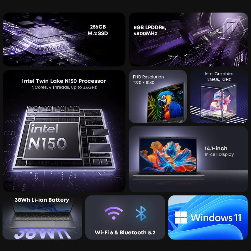 CHUWI Windows 11 GemiBook XPro 14.1 Inch Laptop Intel 12th N150 16GB DDR5 512GB SSD