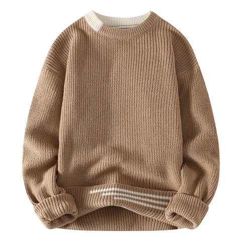 Men Vintage Twist Sweater Round Neck Pullover