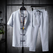 100% Cotton linen Male Fashion trousers and shirts full size M-XXL