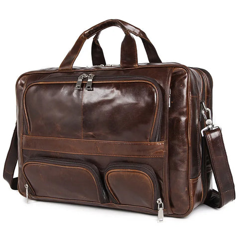 Male Large Capacity Travel Bag Multi-Functional 100% Real Leather Briefcase