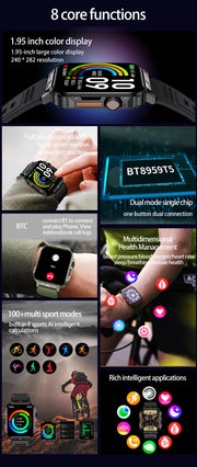 2024 New 1.95" Outdoor Military Smart Watch  For Xiaomi Android