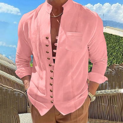 Cardigan Men's retro stand-up collar long-sleeved shirt Casual multi-button