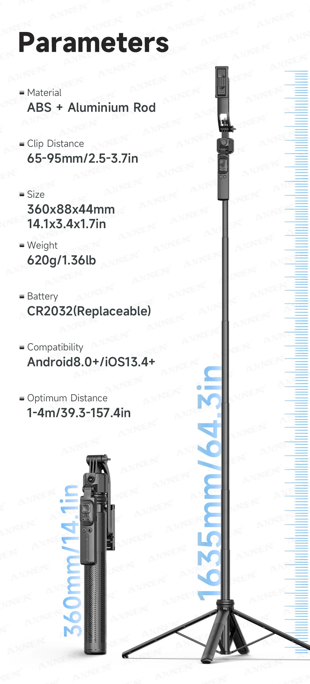 AI Face Tracking Tripod Selfie Stick with Bluetooth Remote