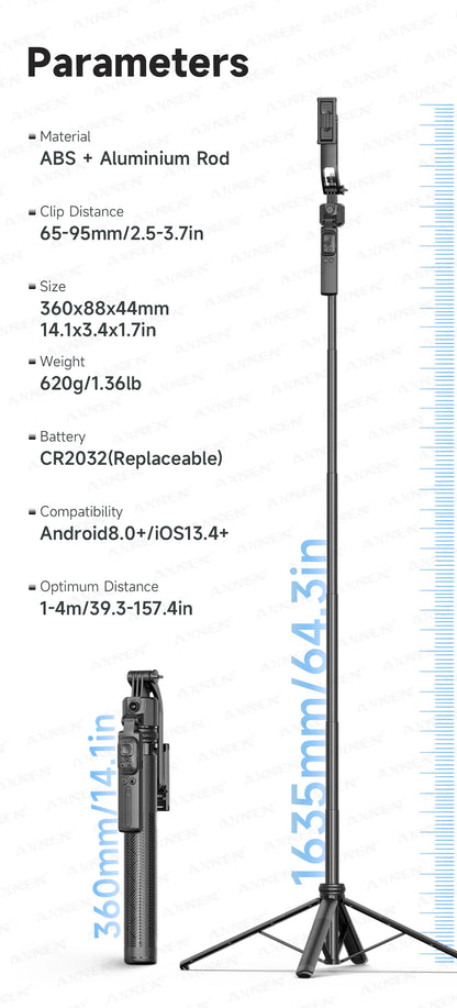 AI Face Tracking Tripod Selfie Stick with Bluetooth Remote