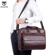 Bull-captain Men Genuine Leather Briefcase Bag for Laptop 14 Messenger