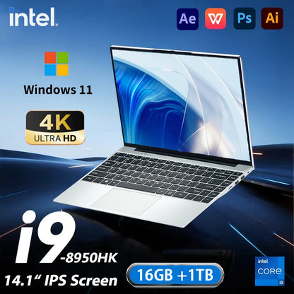 High-Performance Intel Core i9 Laptop – 14.1" 1080p Display, 16GB RAM, 2TB SSD, Windows Notebook