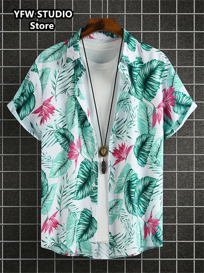 Camicia da spiaggia hawaiana estiva a maniche corte con stampa 3D alla moda