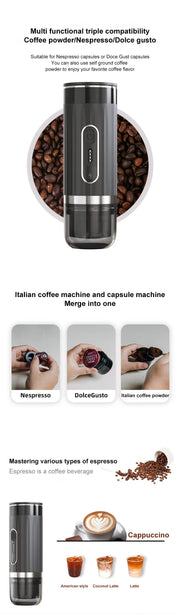 Portable Italian Espresso Machine 3-in-1 Capsule Powder Electric Outdoor