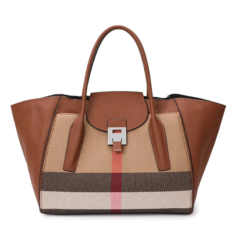 Genuine Leather Large Capacity Women’s Handbag – Plaid Wing Bag
