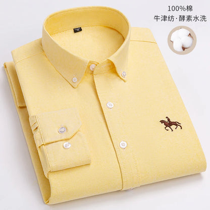 Cotton Oxford Long Sleeve Plaid Striped Casual Shirts For Men