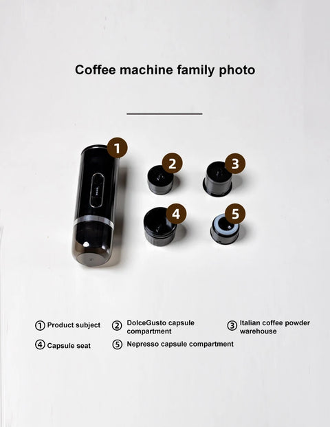 Portable Italian Espresso Machine 3-in-1 Capsule Powder Electric Outdoor