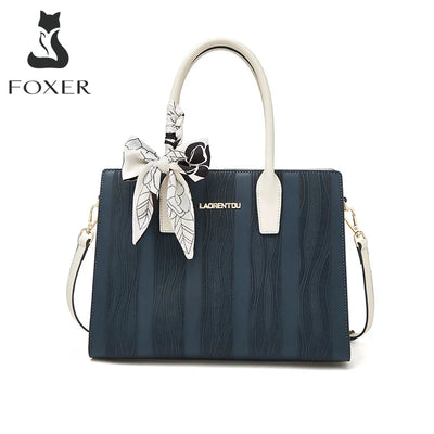 Foxer Women Large Capacity Scarves Commuter Split Leather Handbag