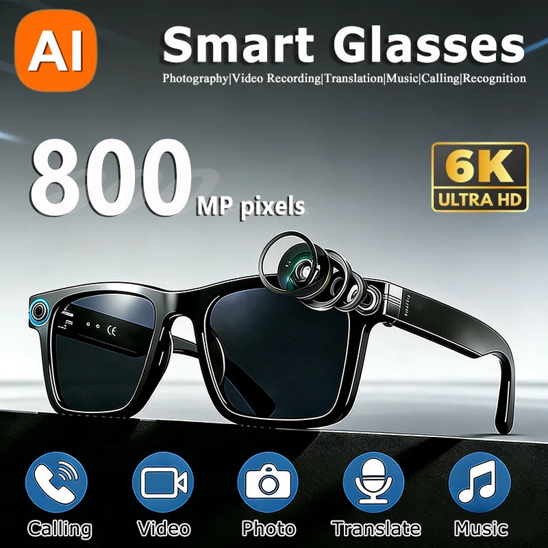 6K AI smart glasses with camera and Bluetooth calling