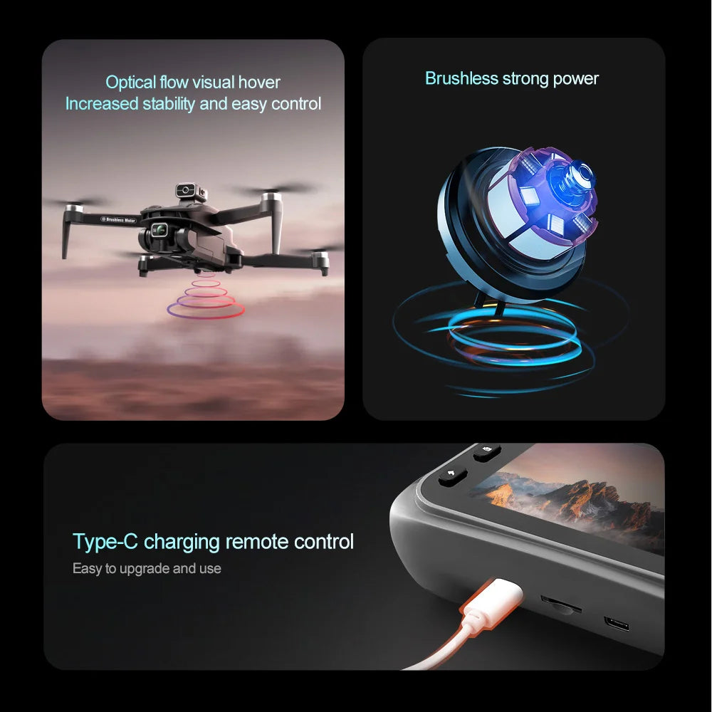 professional drone with eis stabilization and lcd controller