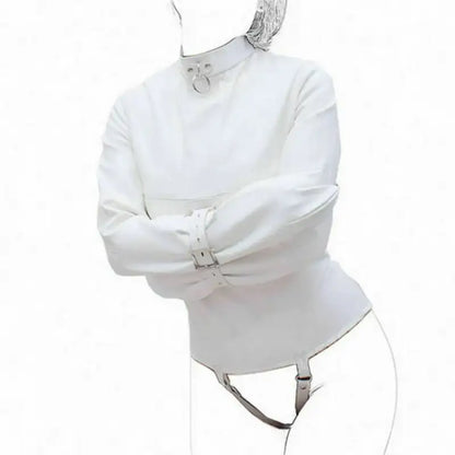 women straight jacket costume faux leather buckle outfit