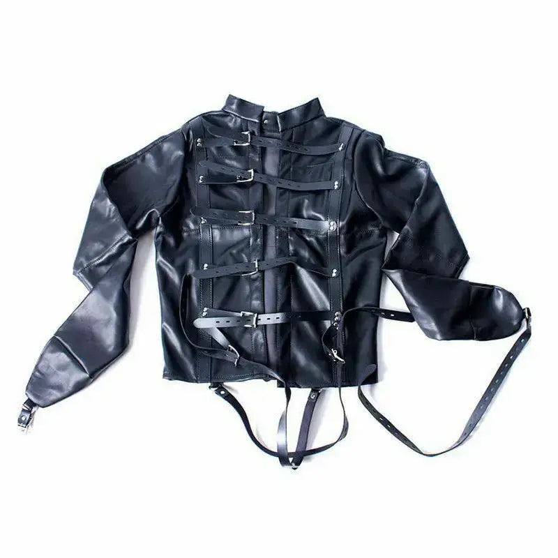 Straight jacket asylum themed costume with zippers