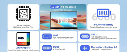 Acemagic 17.3inch Laptop with High Performance Quad Core-12th Alder Lake laurichshop