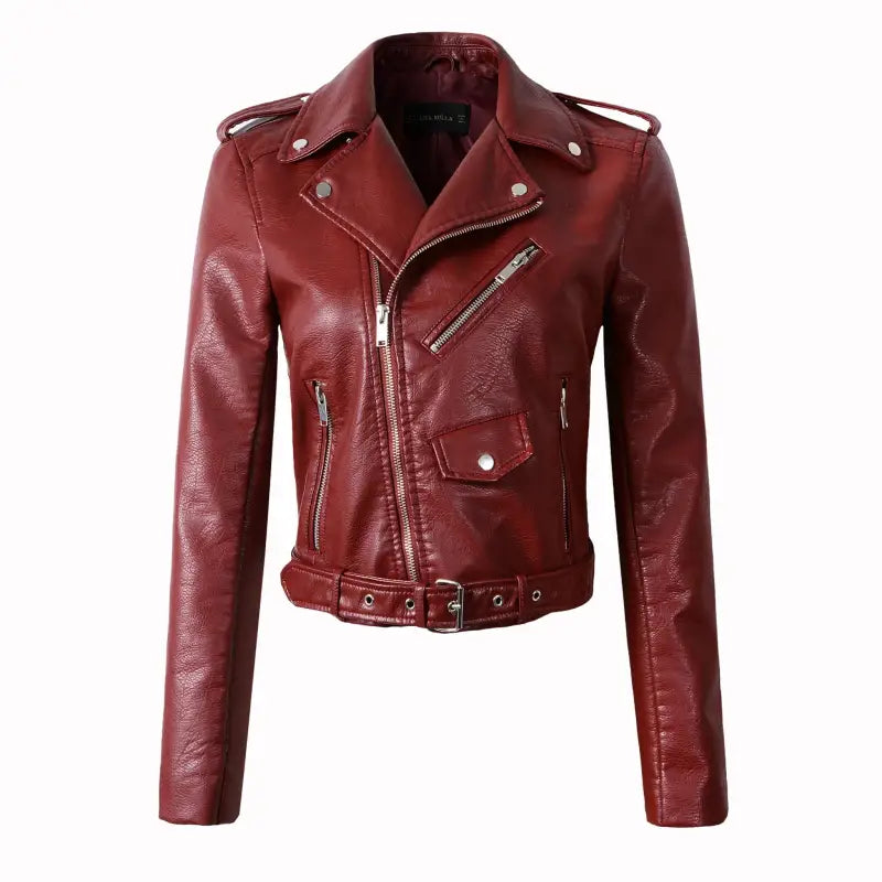 Autumn Motorcycle leather jackets - F607 wine red / S