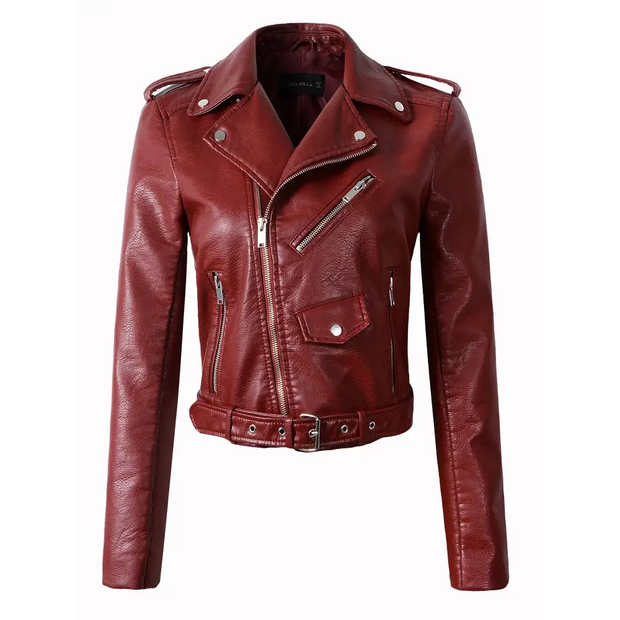 New Arrival 2022 brand Winter Autumn Motorcycle leather jackets yellow leather jacket women leather coat slim PU jacket Leather - laurichshop