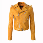 New Arrival 2022 brand Winter Autumn Motorcycle leather jackets yellow leather jacket women leather coat slim PU jacket Leather - laurichshop