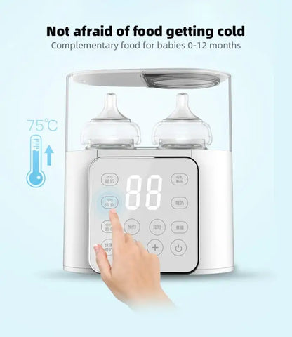 White electric baby bottle food heater with digital display and touch controls