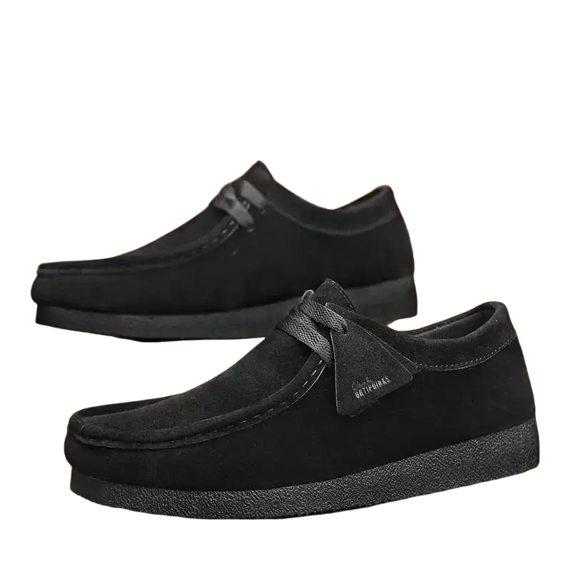 Beige suede leather shoes with rubber soles and accents for men