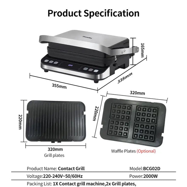 BioloMix 2000W Electric Contact Grill Digital Griddle and Panini Press