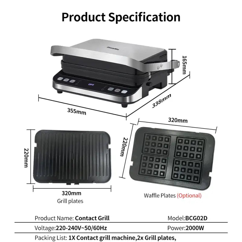 BioloMix 2000W Electric Contact Grill Digital Griddle and Panini Press - Toaster Machine