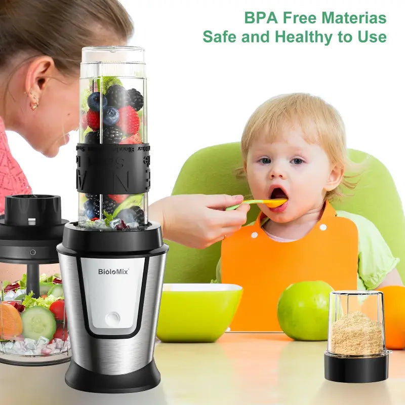 BioloMix 3-in-1 Multifunctional Food Processor 700W Portable Juicer Blender