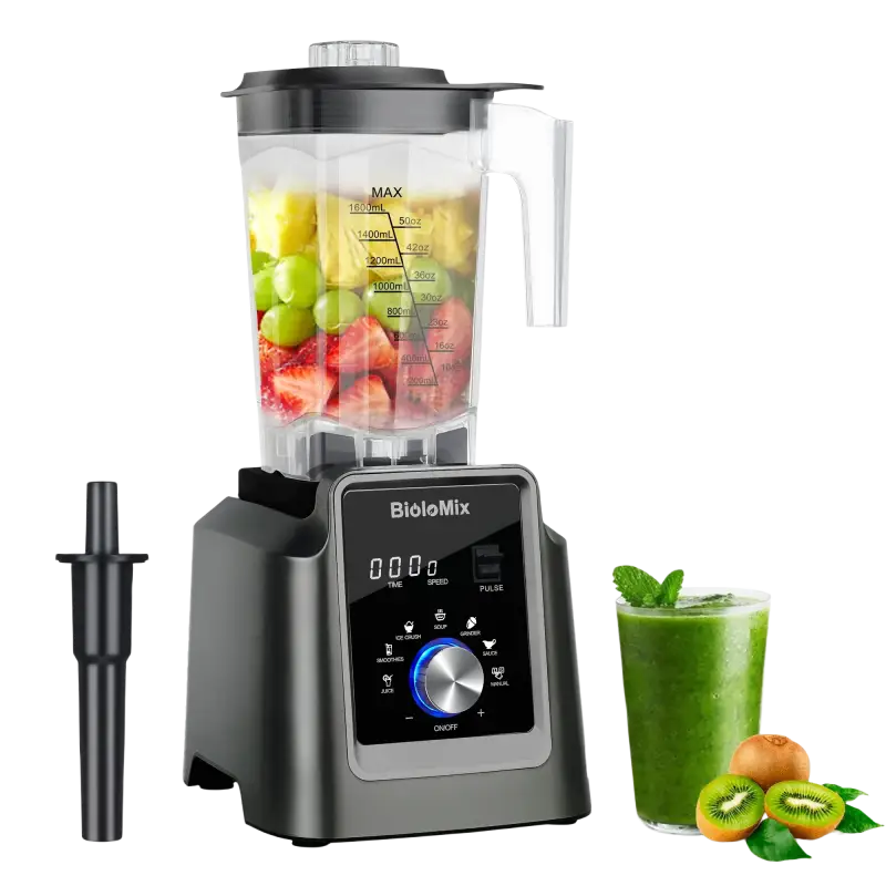 BioloMix digital automatic program blender with 500ml dry jar and colorful fruits
