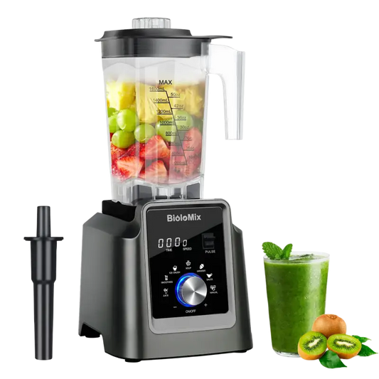 BioloMix digital automatic program blender with 500ml dry jar and colorful fruits