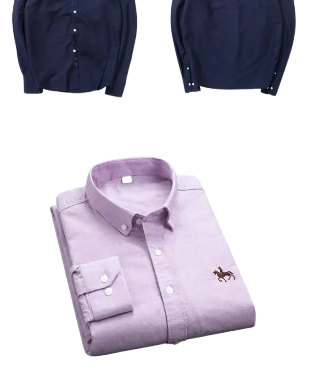 Lavender cotton casual shirt with embroidered horse design