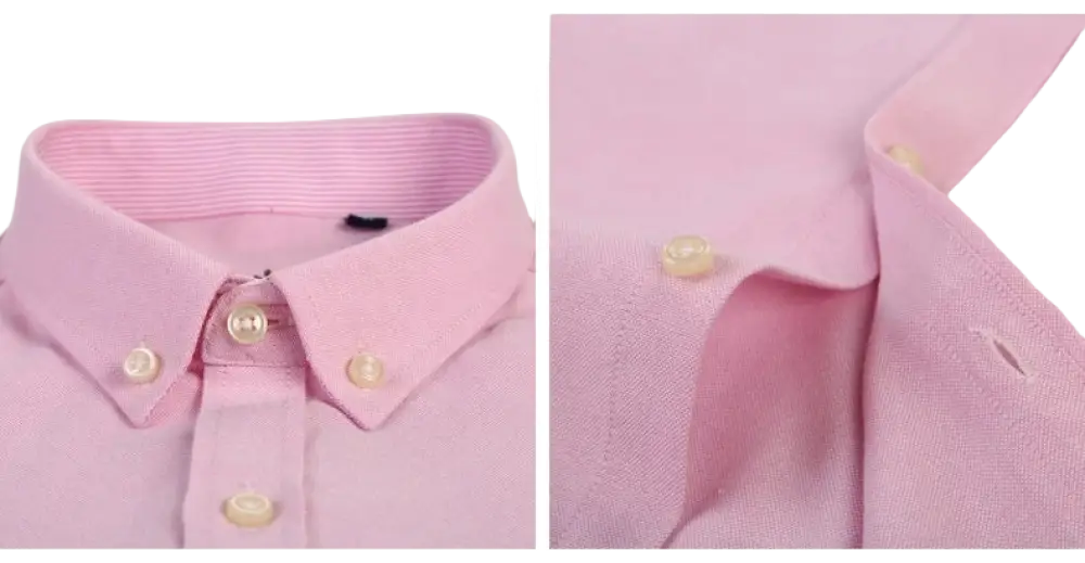 Pink casual shirt with gold buttons and classic collar