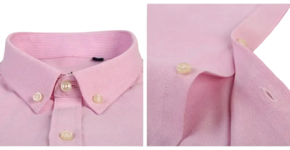 Pink casual shirt with gold buttons and classic collar