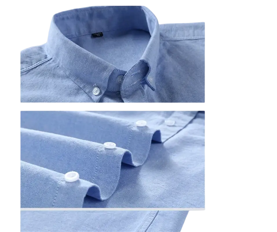 Light blue cotton casual shirt with white buttons and classic collar