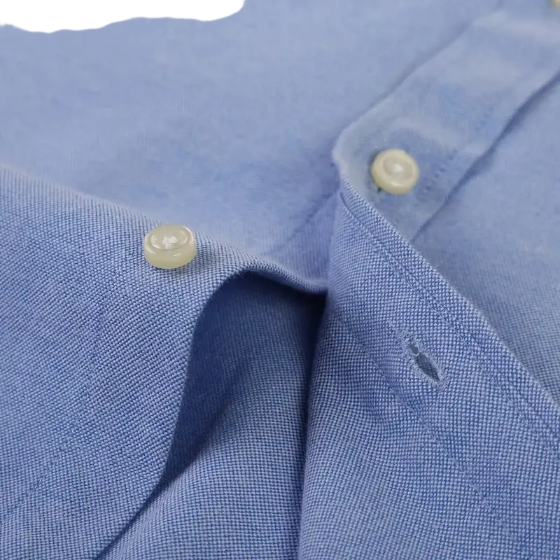 Blue and white striped casual shirt with classic collar and white buttons