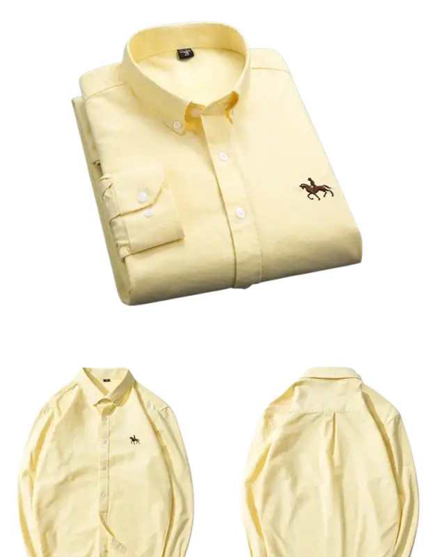 Yellow cotton casual shirt with horse embroidery for everyday wear