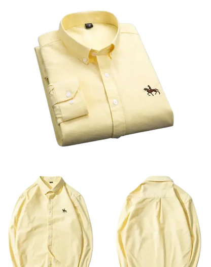 Yellow cotton casual shirt with horse embroidery for everyday wear