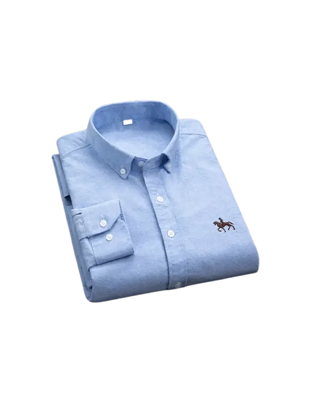 Light blue cotton casual shirt with embroidered horse logo, GN1907 model