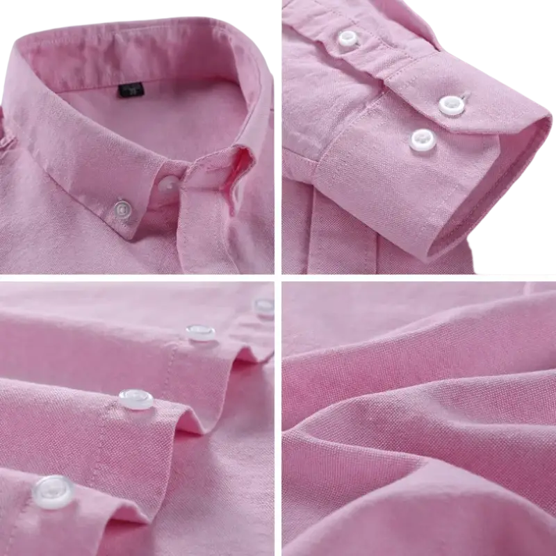 Pink oxford casual shirt with white buttons and collar detail