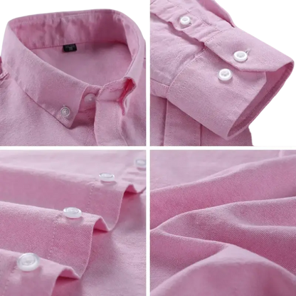 Pink oxford casual shirt with white buttons and collar detail