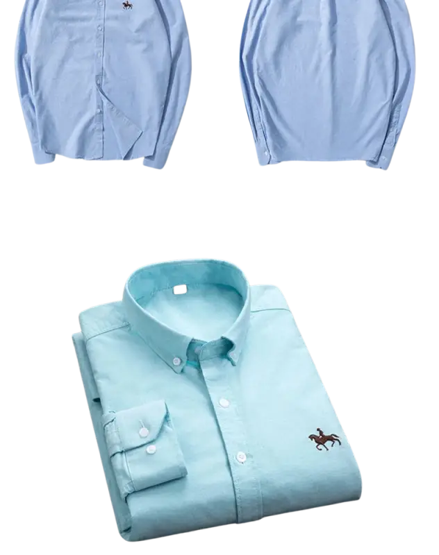 Light blue cotton polo casual shirt with embroidered horse logo