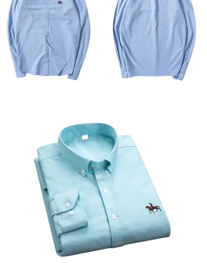 Light blue cotton polo casual shirt with embroidered horse logo